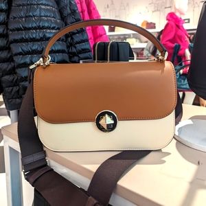 Kate Spade Audrey Smooth Leather Top Handle Flap Turnlock Crossbody Neutral Mult